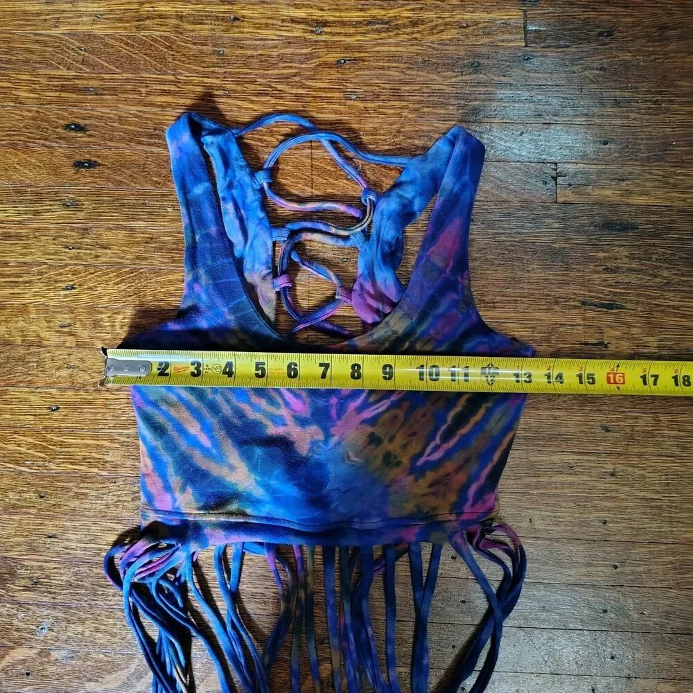 Cropped Fringe Tie Dye Tank Top Corset Back Wmns Sz Xs-s